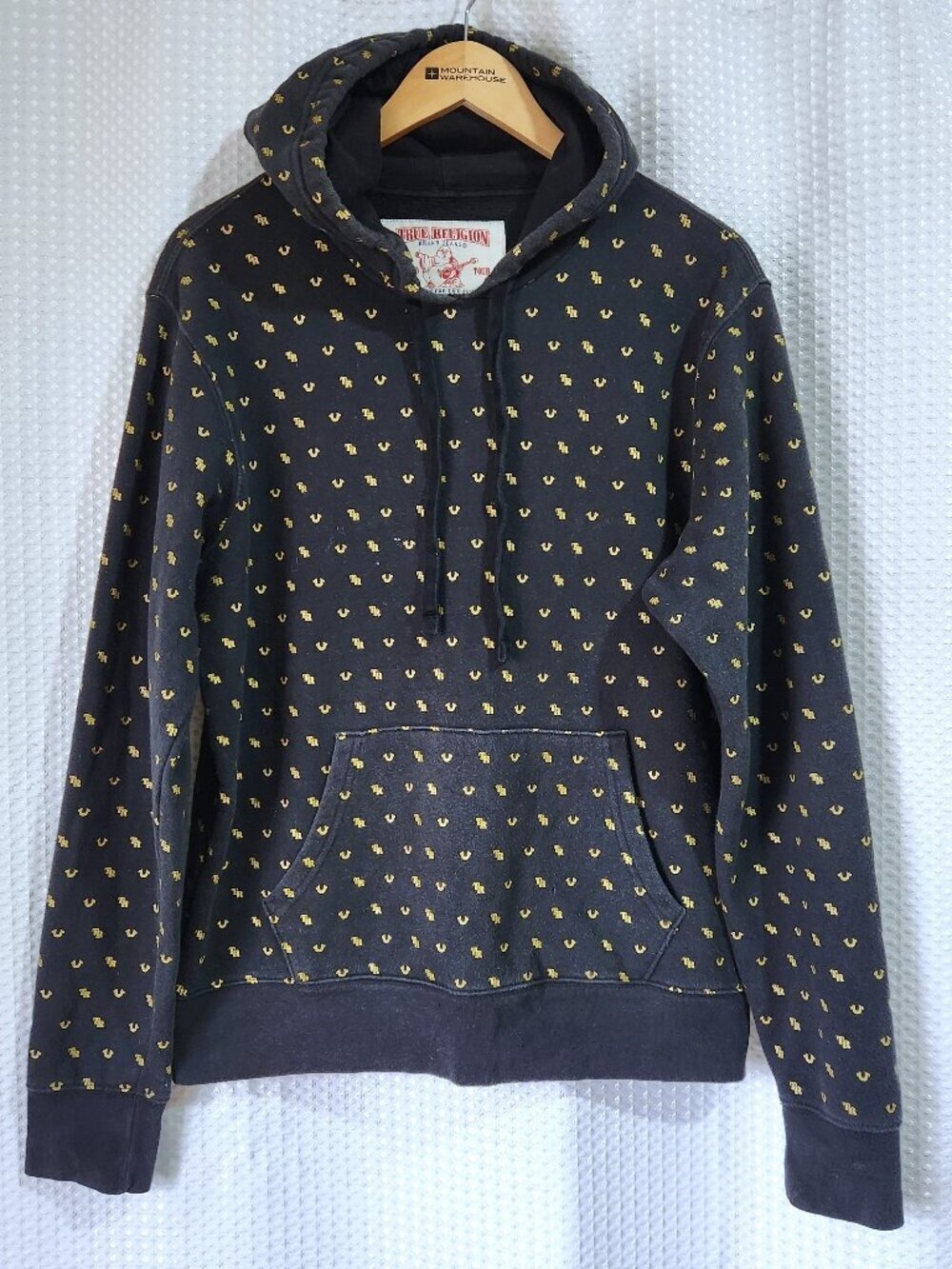 True Religion Black TR Monogram Logo Hoodie Men’s Medium Pullover Sweatshirt